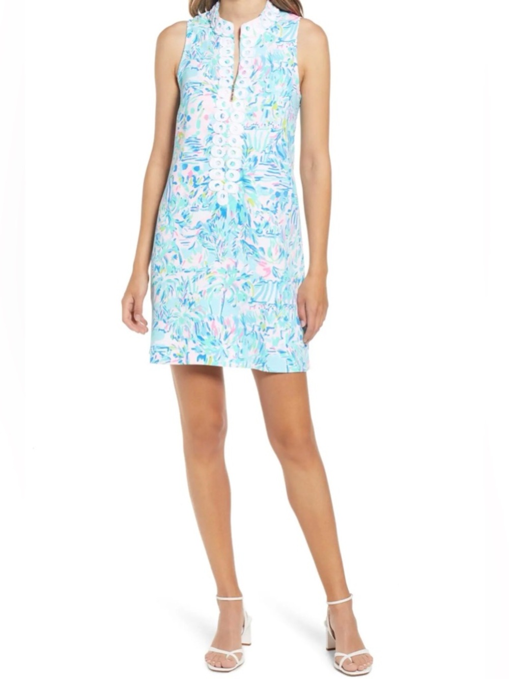 Lilly Pulitzer Jane Shift Dress Aqua La Vista Blue Ibiza Resort Wear Size 2